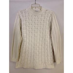 VTG Cabin Creek Women’s 100% Cotton White Cable Knit Fisherman Sweater Sz M USA